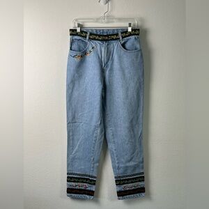 Bill Blass Jeans Embroidered Ribbon Cotton Denim Pants